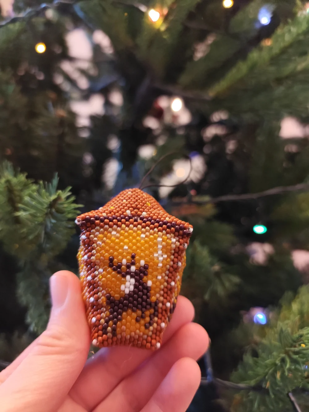 Beaded Orange Star Pendant Holiday Ornament